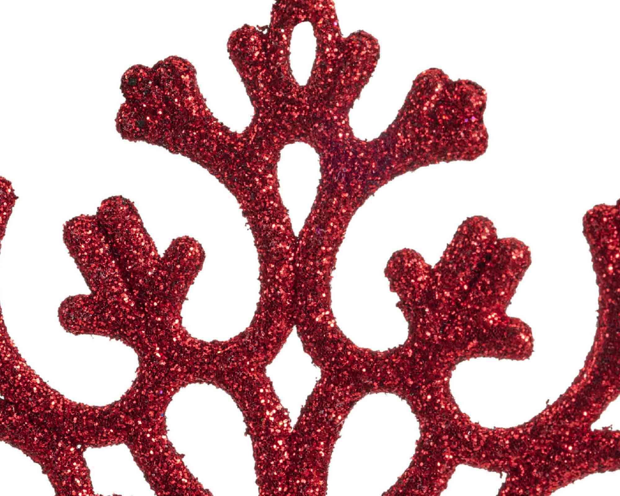Pendente Glitterato Stella, Albero o Fiocco di Neve Rosso Assortito 10x10cm in Plastica - immagine 5