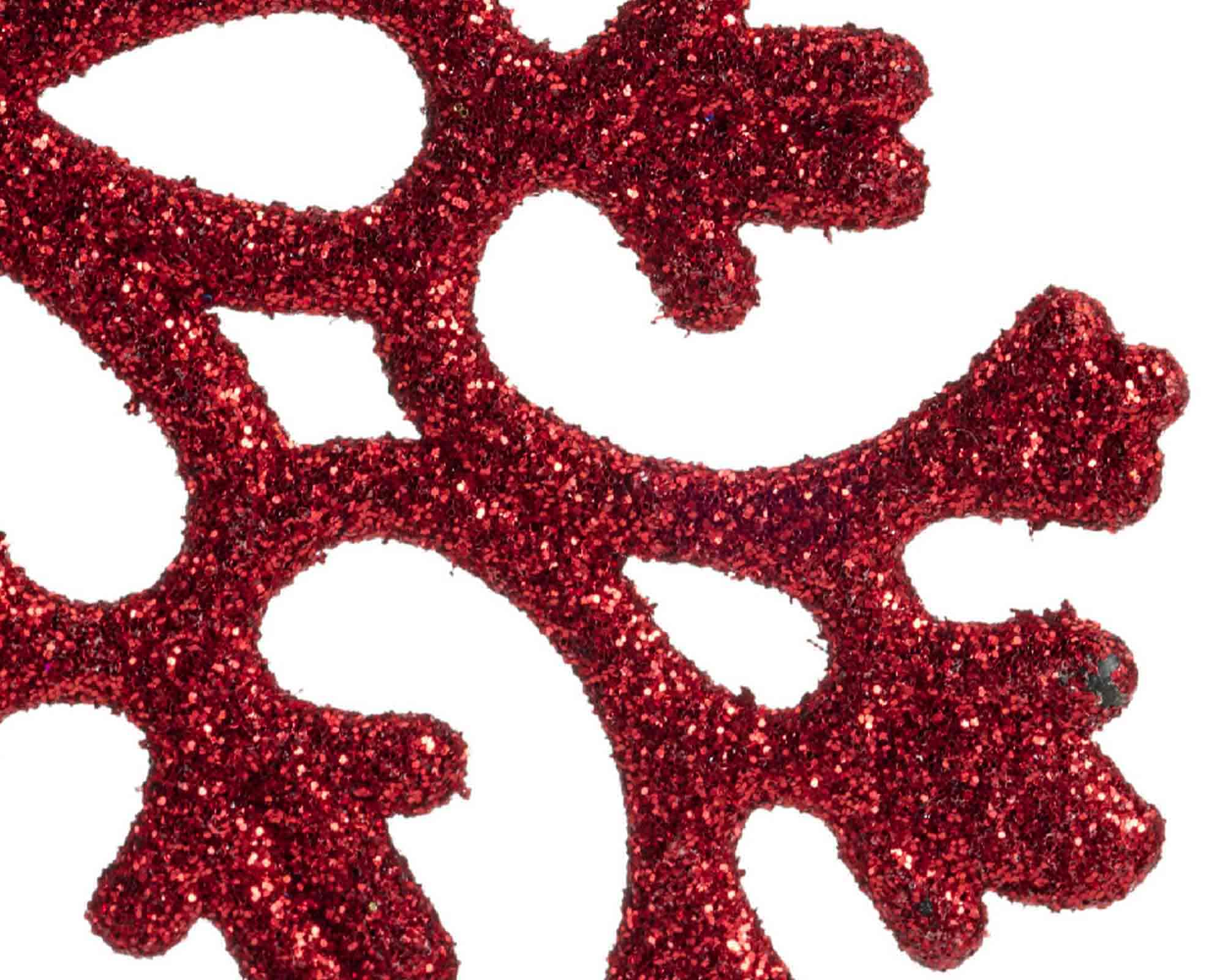 Pendente Glitterato Stella, Albero o Fiocco di Neve Rosso Assortito 10x10cm in Plastica - immagine 4