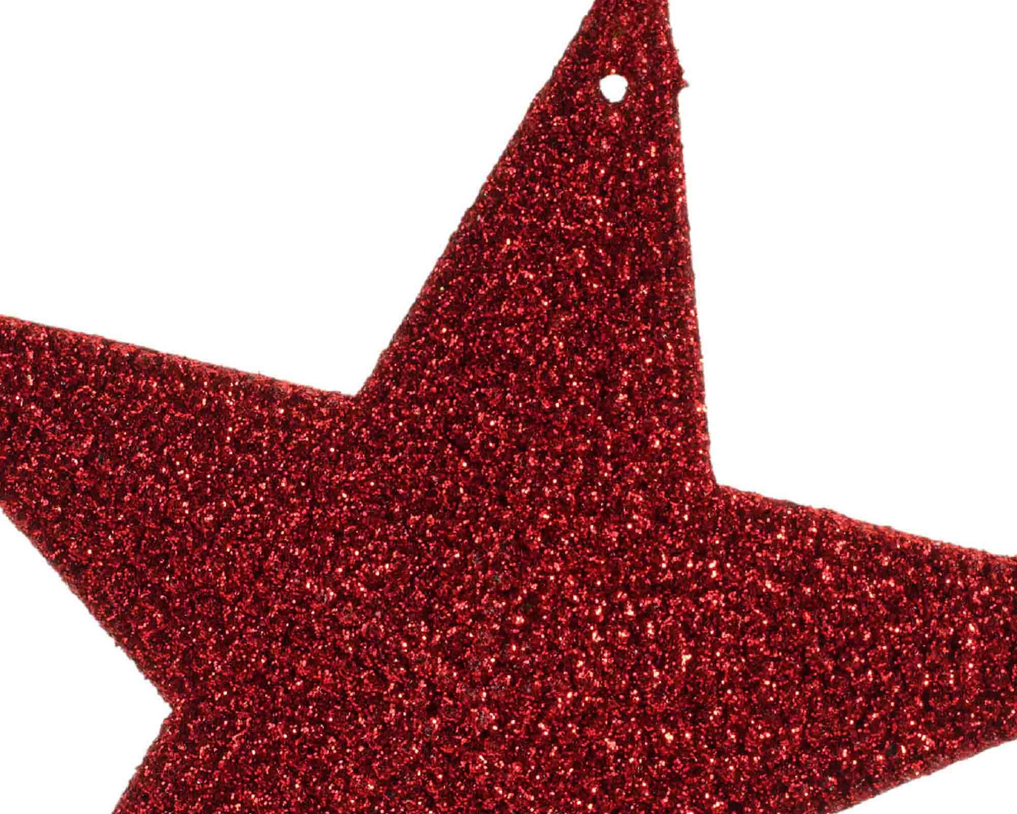 Pendente Glitterato Stella, Albero o Fiocco di Neve Rosso Assortito 10x10cm in Plastica - immagine 2