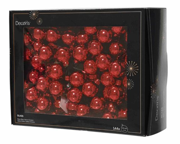 Set 144 Pz Sfere Rosso Lucido D2,5cm in Vetro