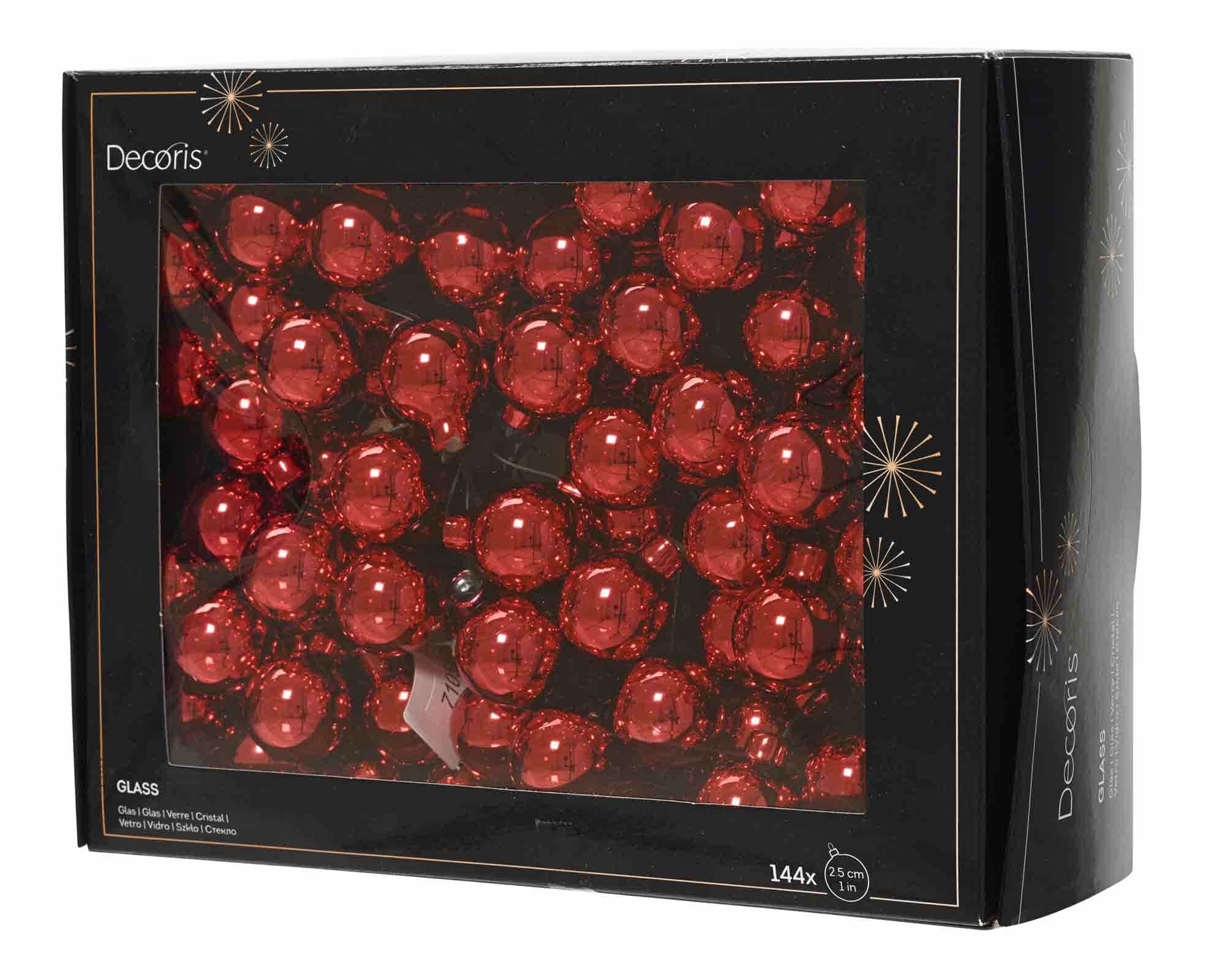 Set 144 Pz Sfere Rosso Lucido D2,5cm in Vetro