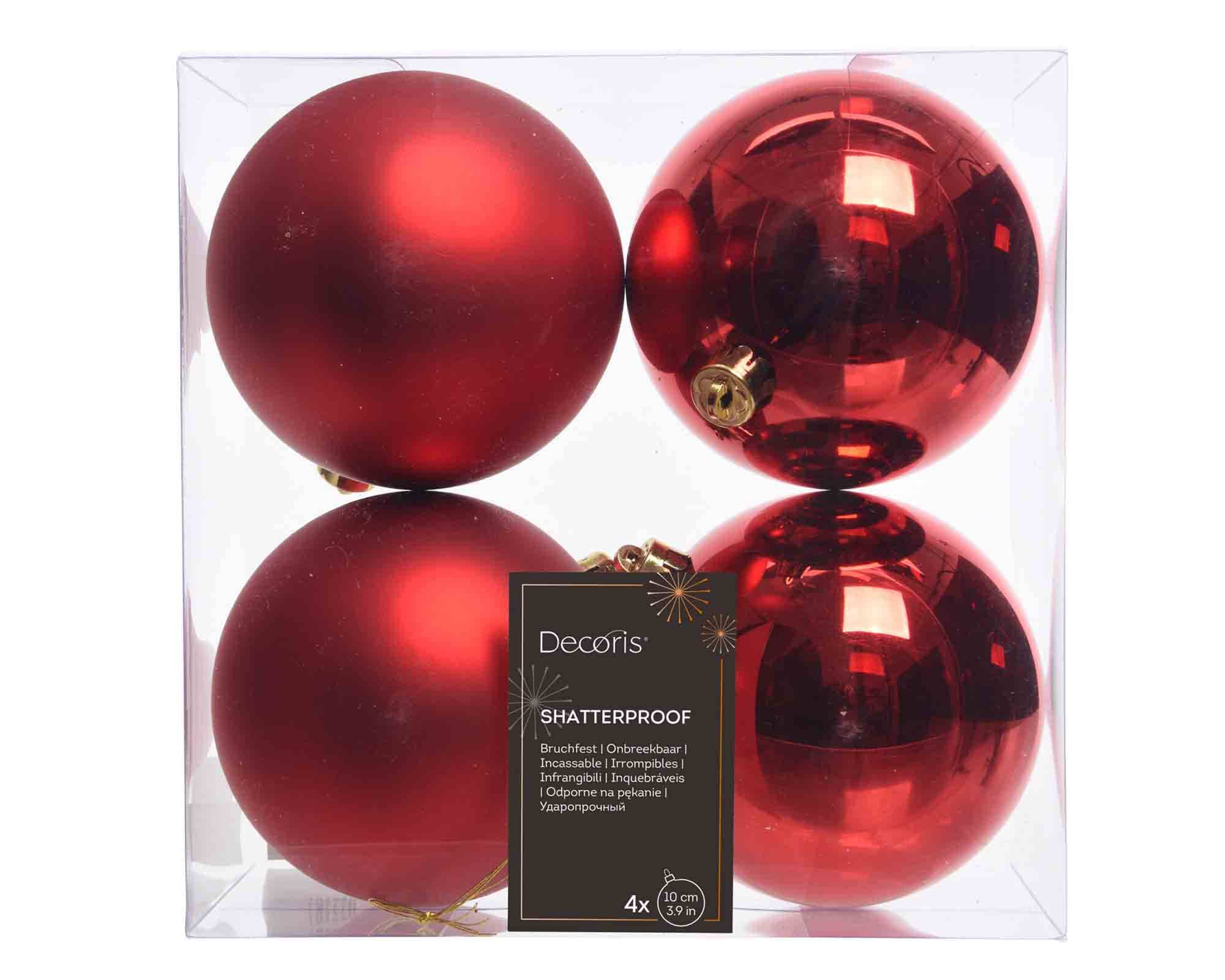 Set 4 Pz Sfere Rosso Assortito D10cm in Vetro