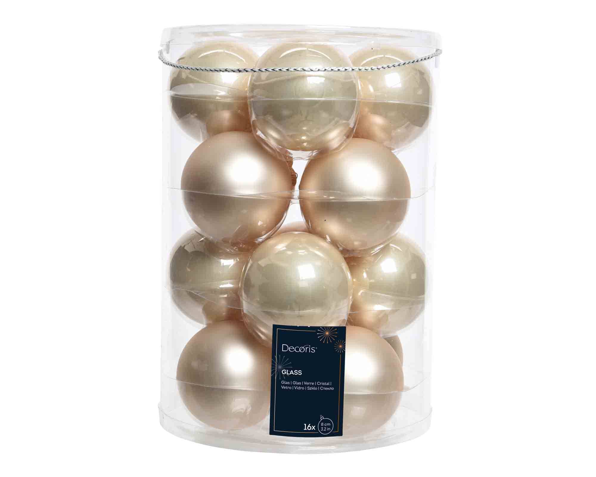 Set 16 Pz Sfere Perla Smaltato Assortito D8cm in Vetro