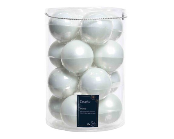 Set 16 Pz Sfere Bianco Smaltato Assortito D8cm in Vetro