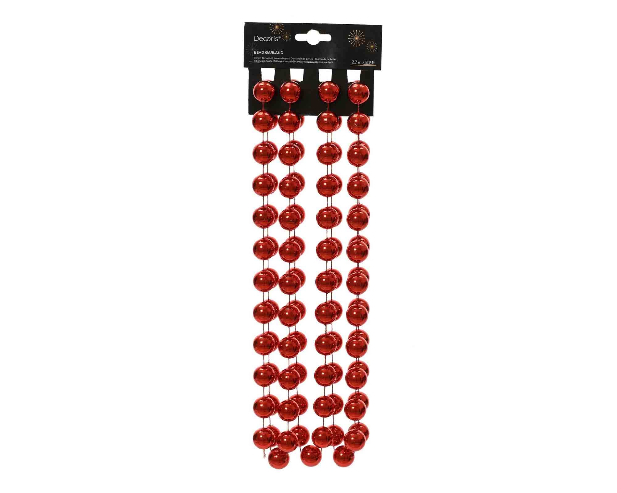 Decorazione Catena di Perle Rosse Grandi 270cm in Poliestere
