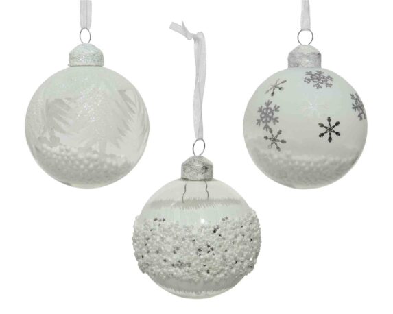 Sfera Bianco con Perline Assortito D8cm in Vetro