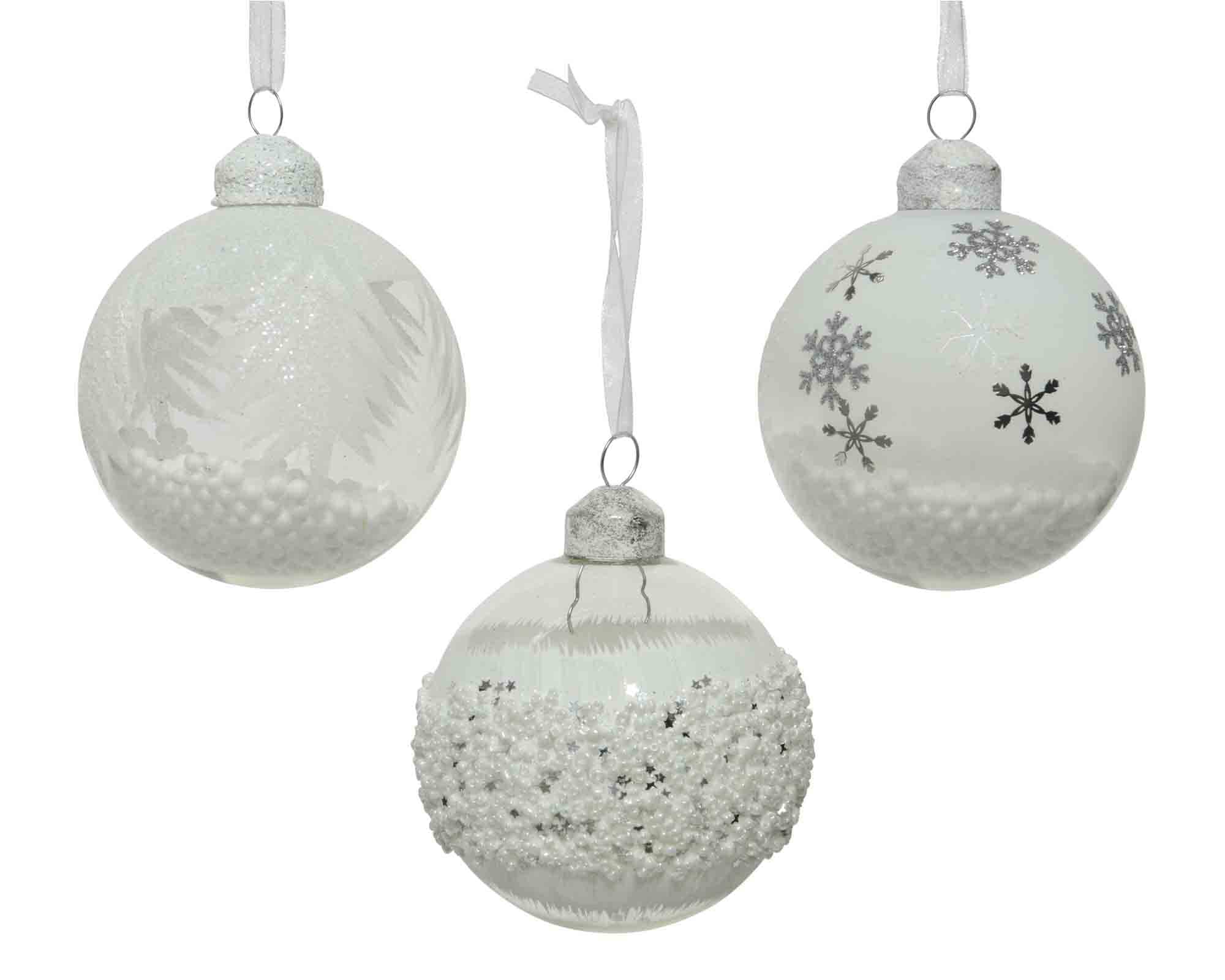 Sfera Bianco con Perline Assortito D8cm in Vetro