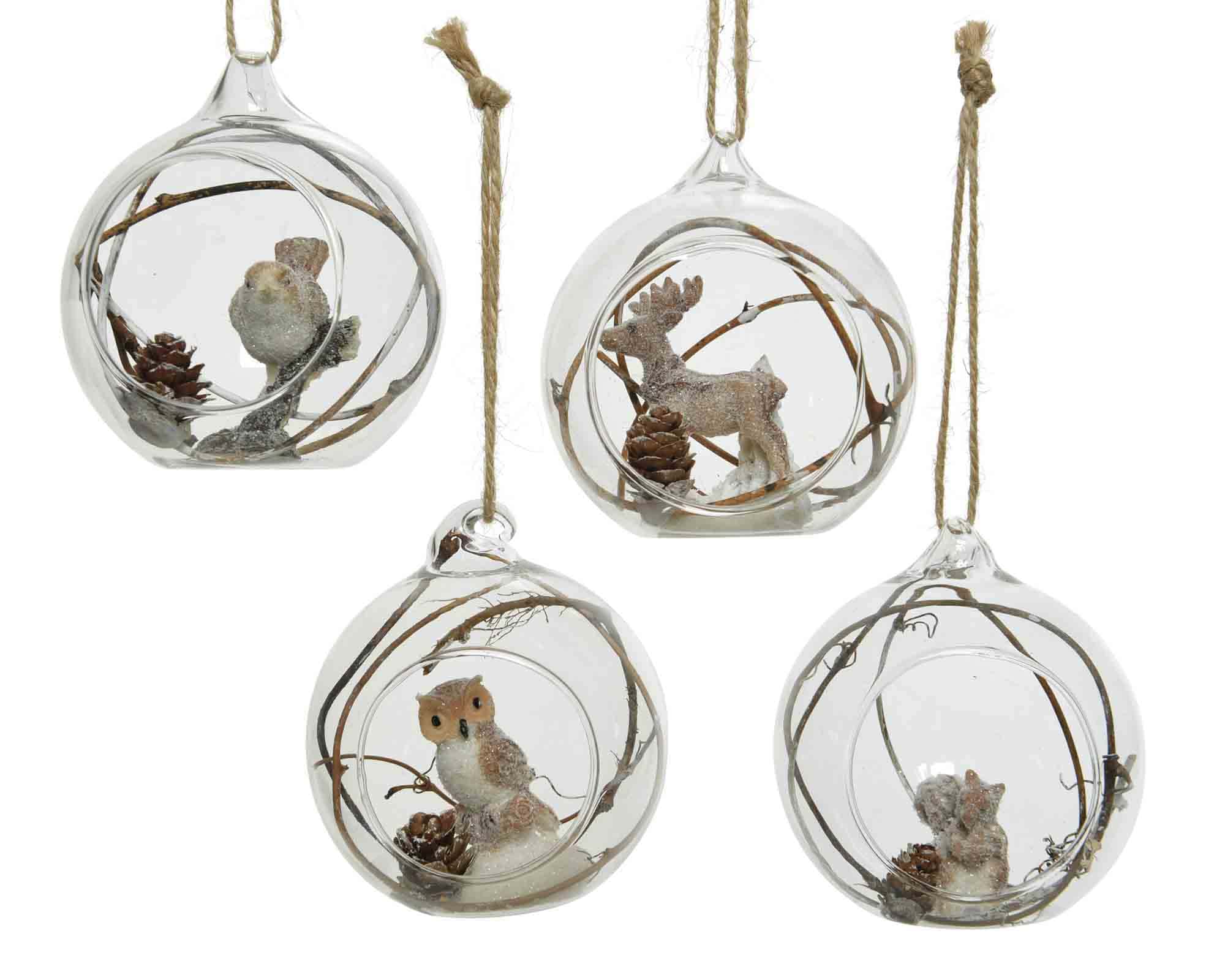 Pendente a Sfera con Animali Decorativi D8x10,5cm in Vetro