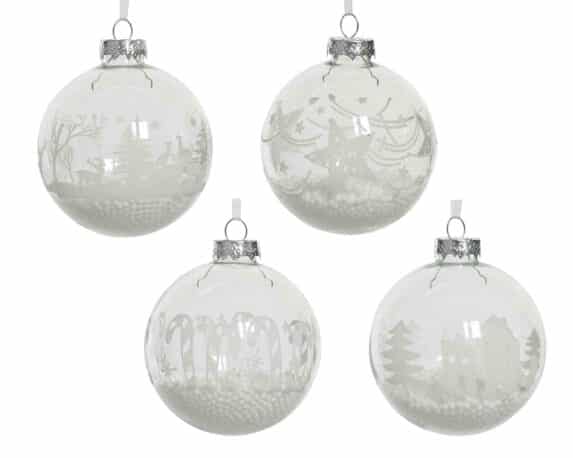 Sfera di Natale Trasparente con Decorazioni Bianche Opoco Assortito D8cm in Vetro