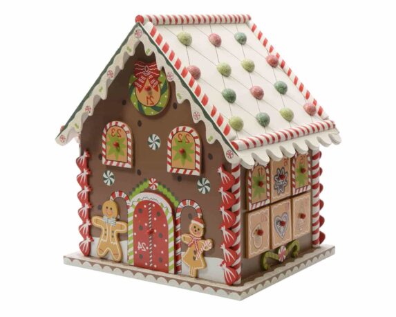 Calendario Avvento a Forma di Casetta di Marzapane 23x20x27cm in MDF