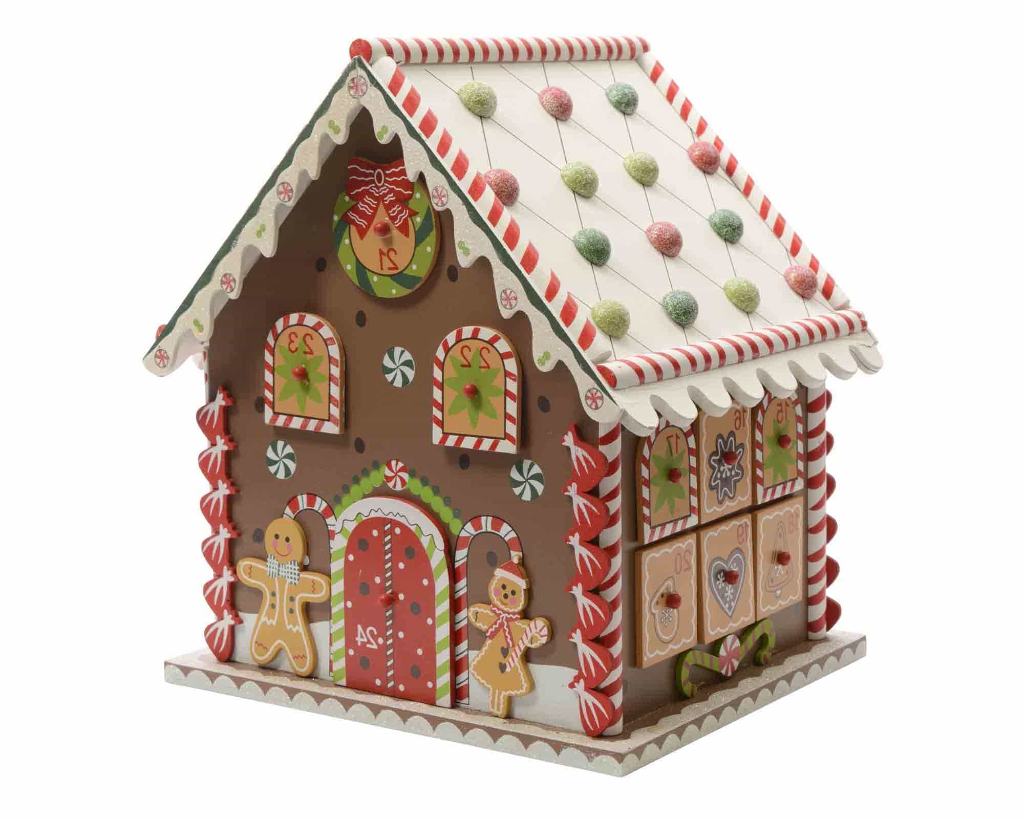 Calendario Avvento a Forma di Casetta di Marzapane 23x20x27cm in MDF