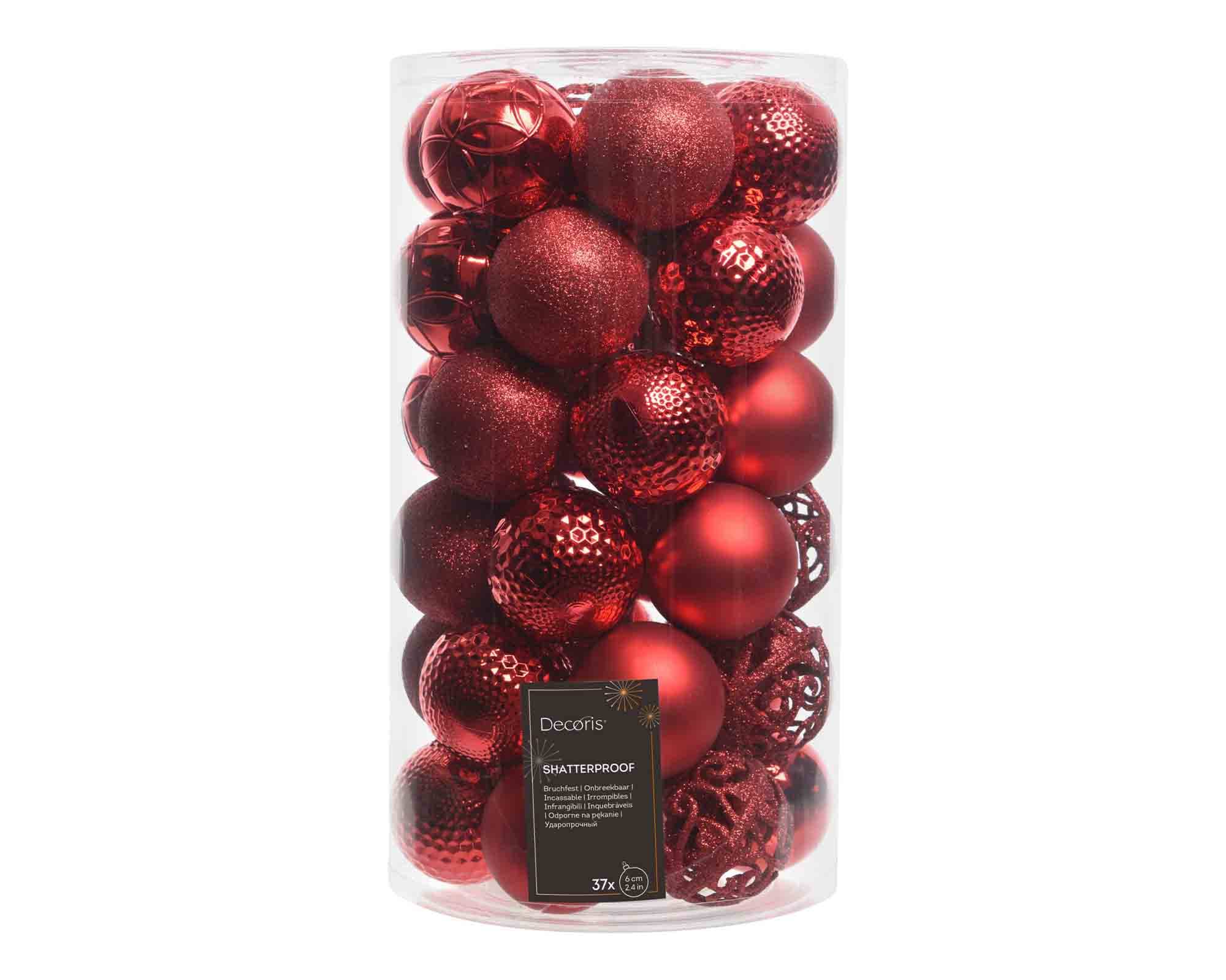 Set 37 Pz Sfere Rosso Assortito D6cm in Vetro