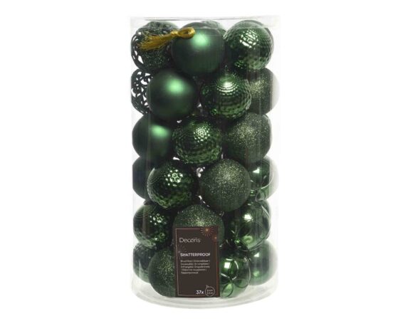 Set 37 Pz Sfere Verde Pino Assortito D6cm in Vetro