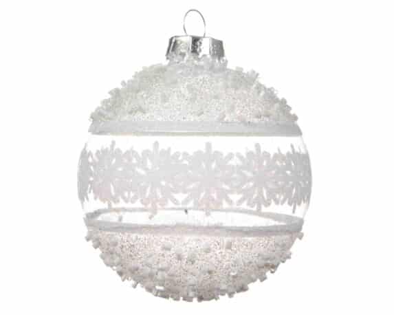 Sfera Trasparente con Fiocchi di Neve Bianchi Assortito D8cm in Vetro