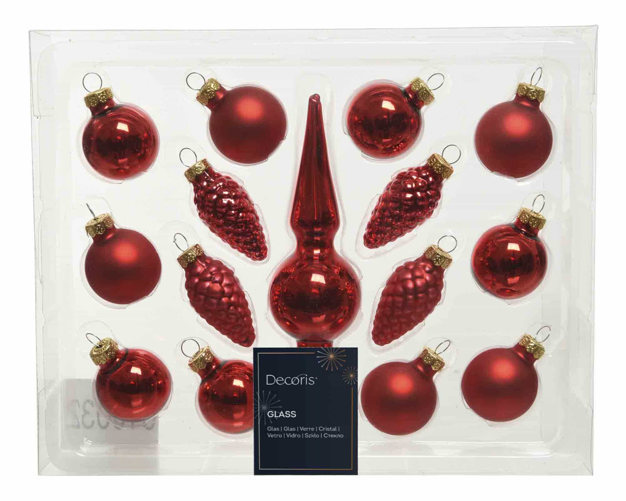 Set 15 Pz Sfere Rosso 3,5x13cm in Vetro