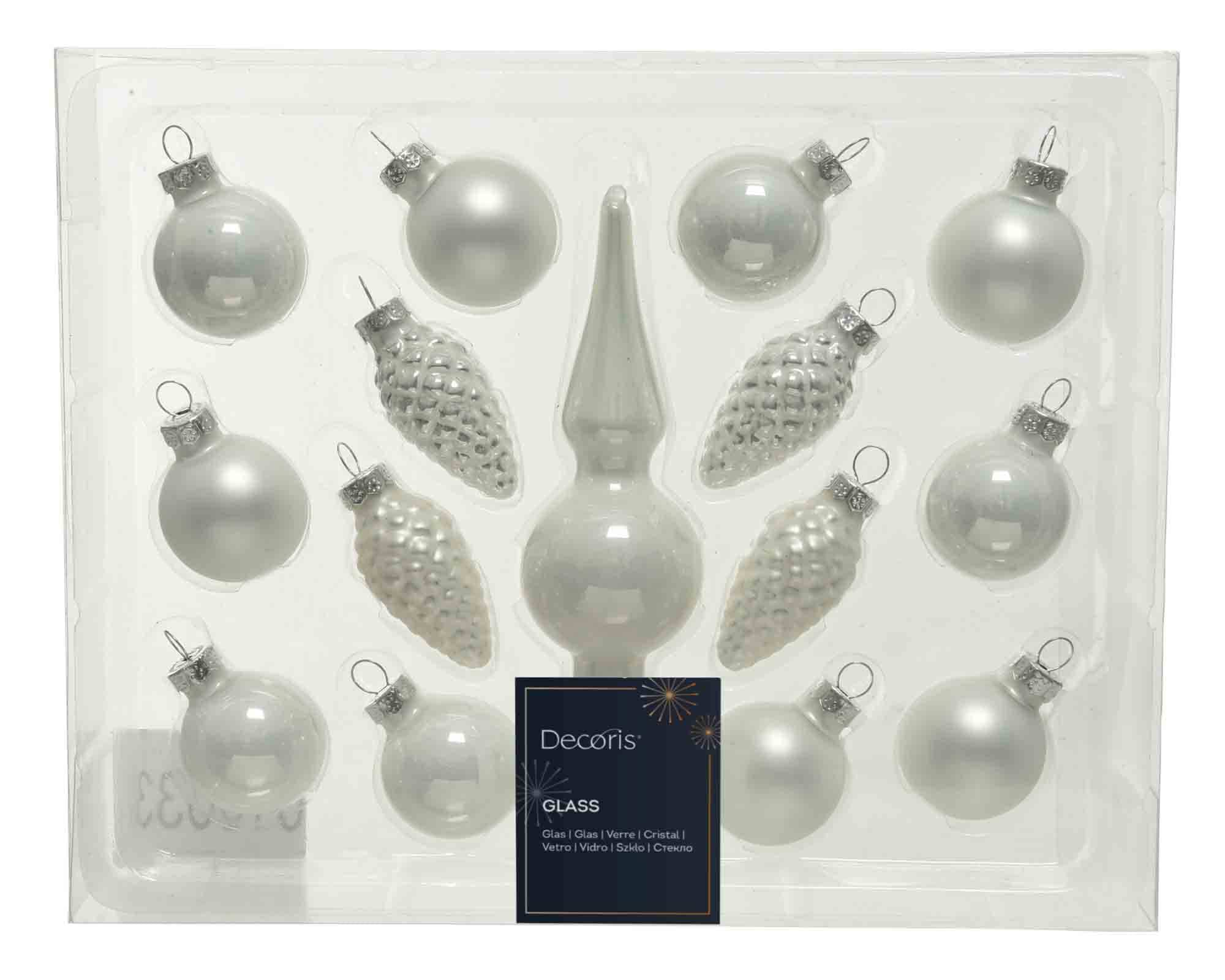 Set 15 Pz Sfere Bianco Ghiaccio 3,5x13cm in Vetro