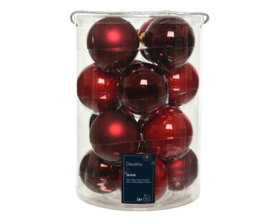 Set 16 Pz Sfere Rosso Natale Smaltato Assortito D8cm in Vetro