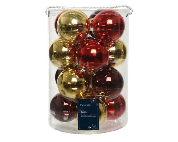 Set 16 Pz Sfere Rosso Natale Assortito D8cm in Vetro