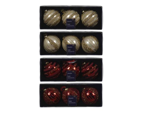 Set 3 Pz Sfere con Perline e Diamanti Assortito D8cm in Vetro