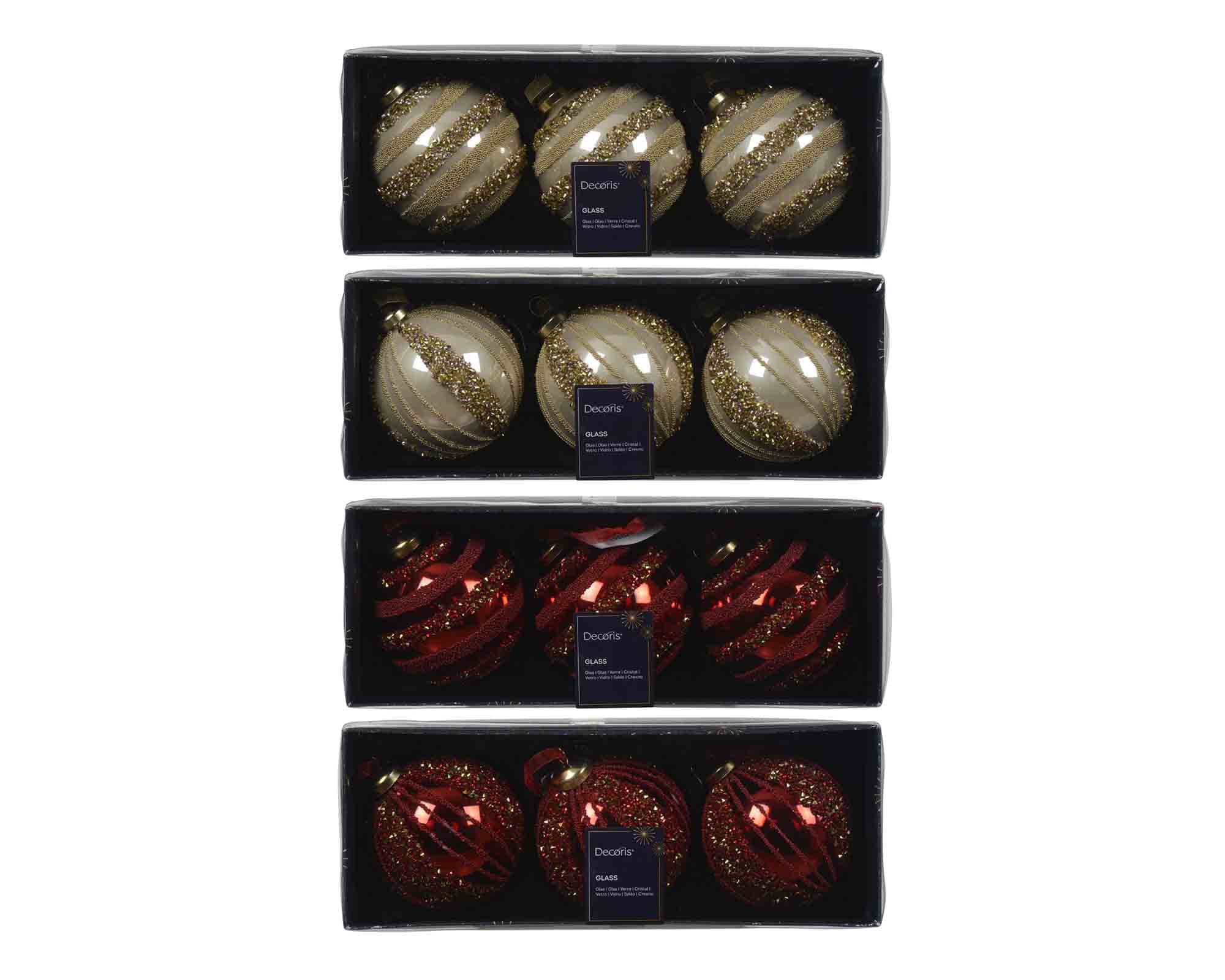 Set 3 Pz Sfere con Perline e Diamanti Assortito D8cm in Vetro