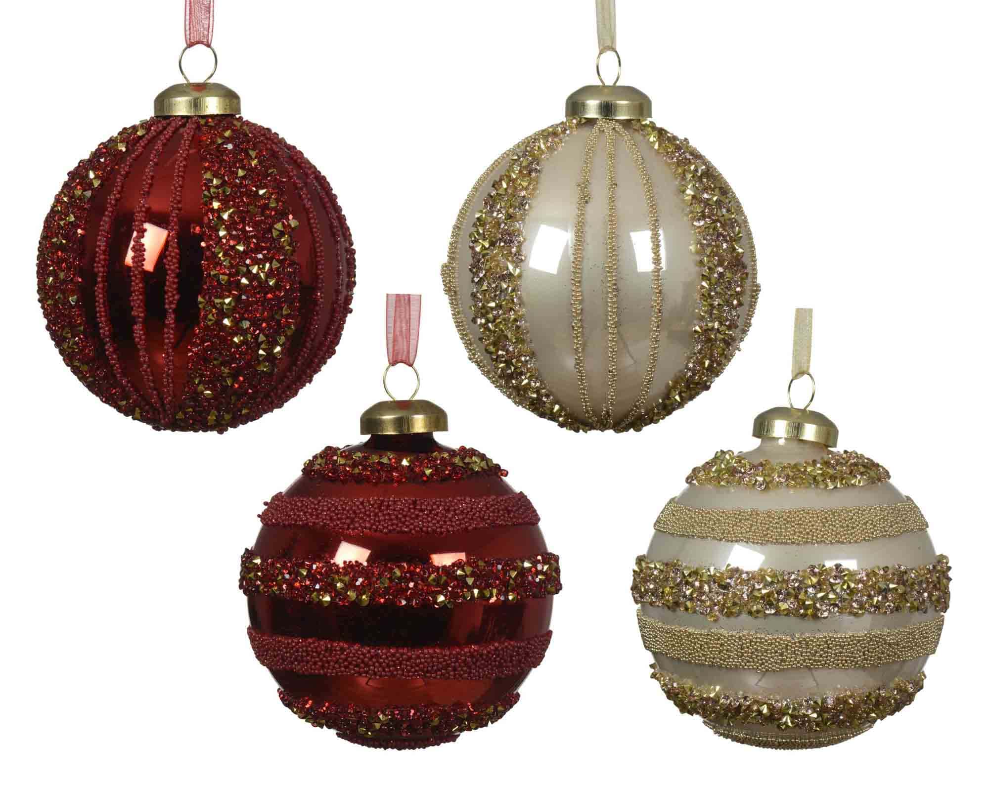 Set 3 Pz Sfere con Perline e Diamanti Assortito D8cm in Vetro - immagine 2