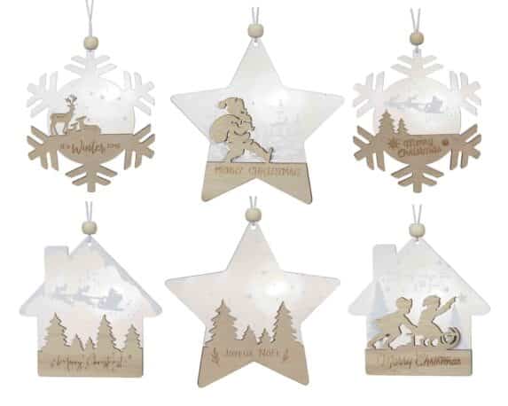 Pendente con Figure Natalizie Assorito 10x10cm in Legno