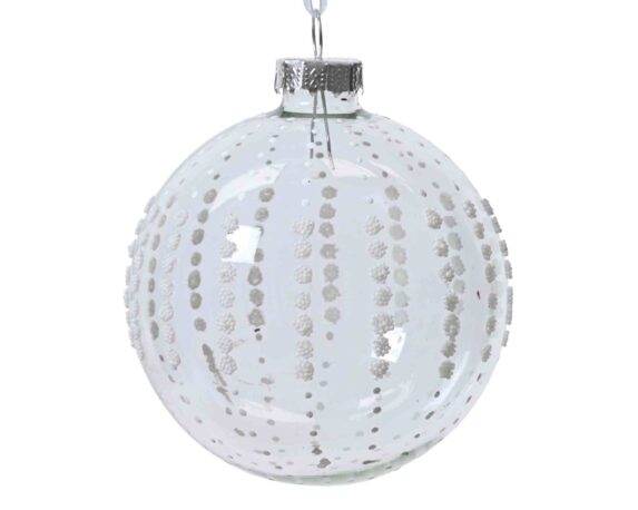 Sfera Bianco con Perline Assortito D8cm in Vetro