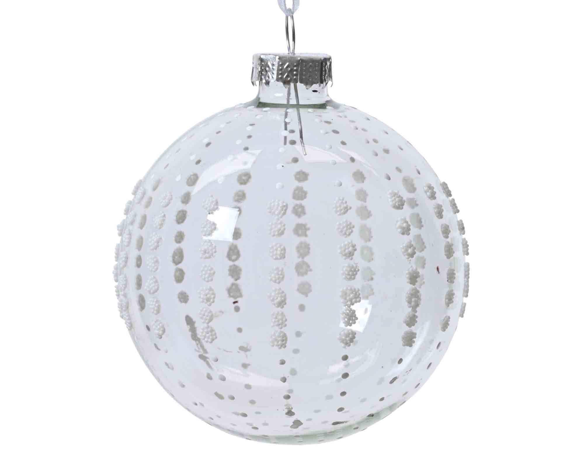 Sfera Bianco con Perline Assortito D8cm in Vetro