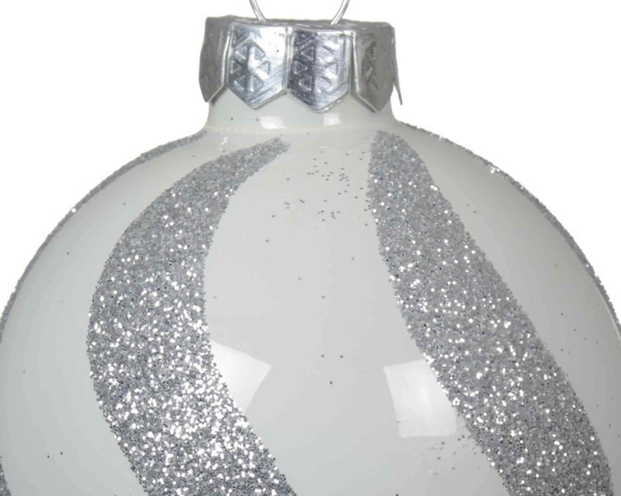 Set 4 Pz Sfere Bianco con Glitter Fiocchi di Neve Assortito D6cm in Vetro - immagine 3