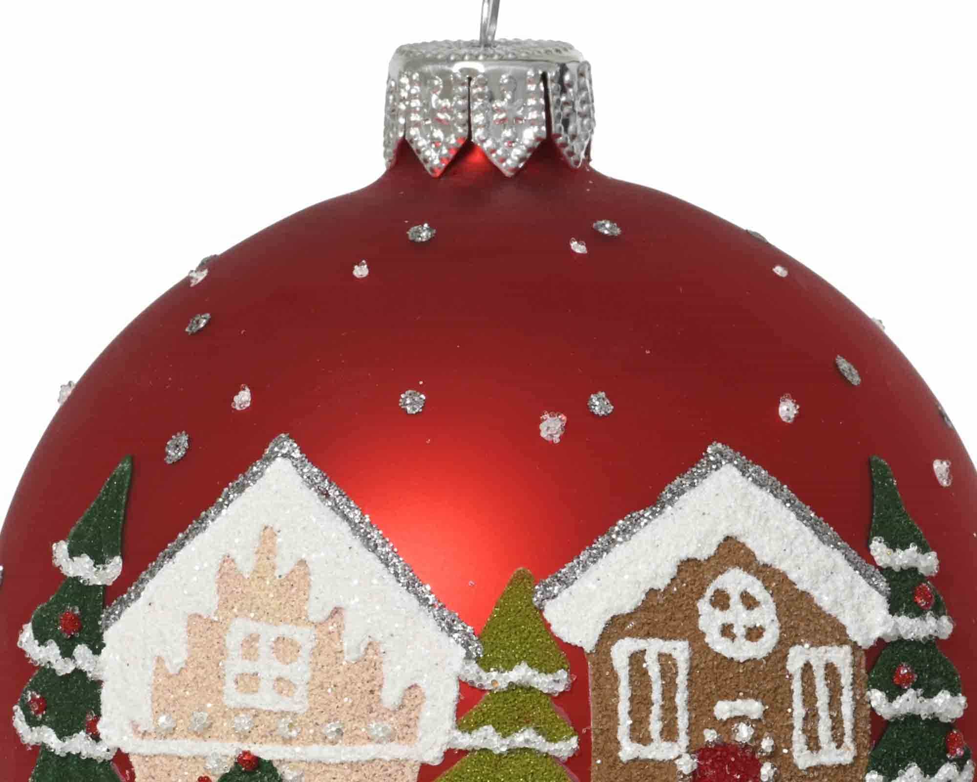 Sfera Rossa con Casa di Marzapane D20cm in Vetro - immagine 2