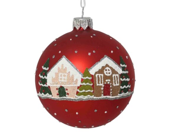 Sfera Rossa con Casa di Marzapane D20cm in Vetro