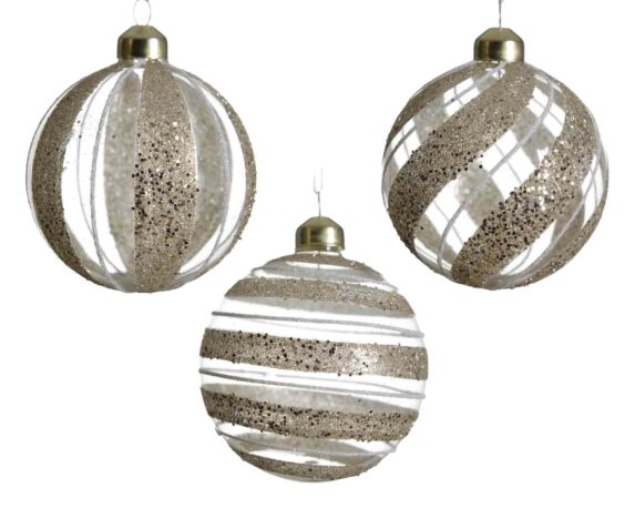 Sfera Trasparente con Decorazioni Dorate Assortite D8cm in Vetro