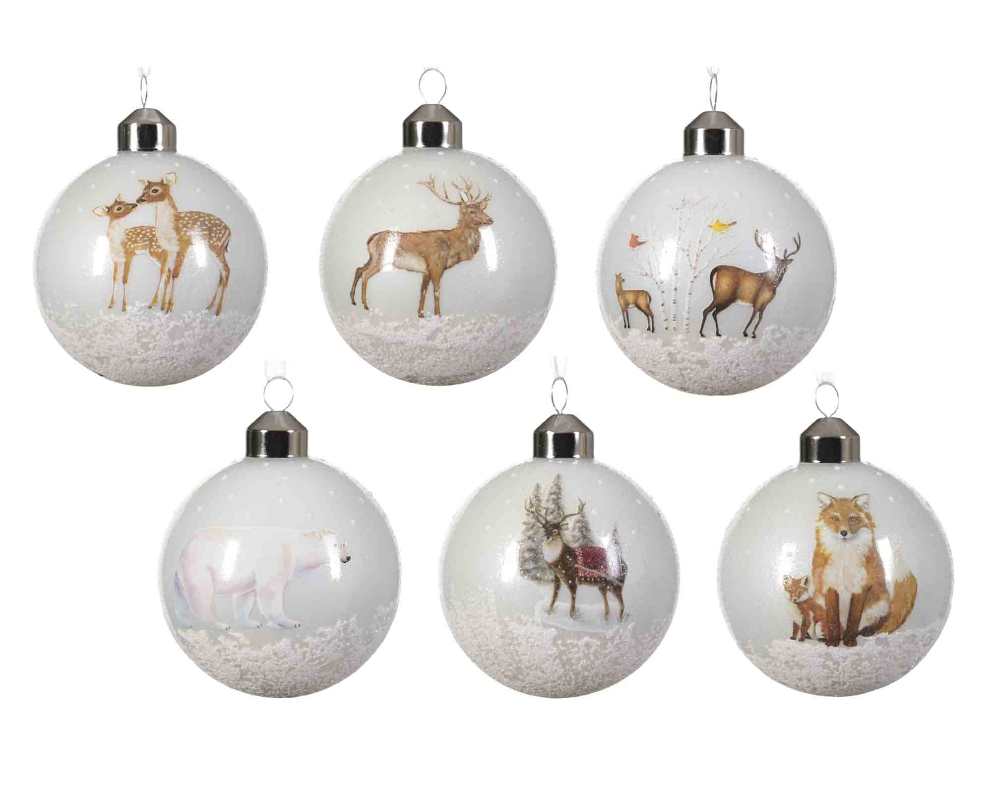 Sfera con Animali Innevato Decorativi D8cm in Vetro