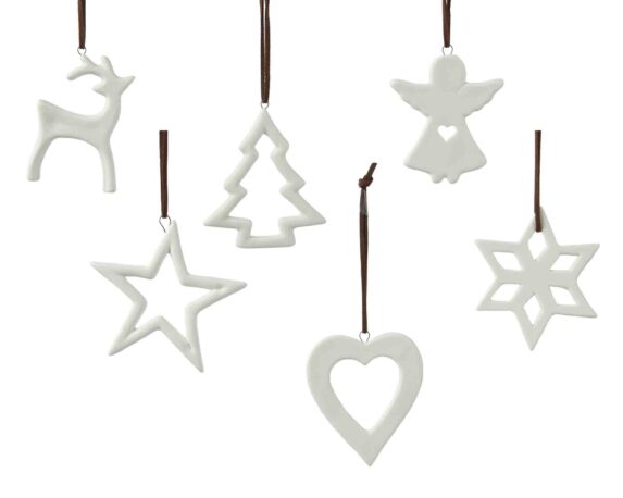 Pendente Bianco con Figure Natalizie Assorito D9,5×9,5cm in Porcellana