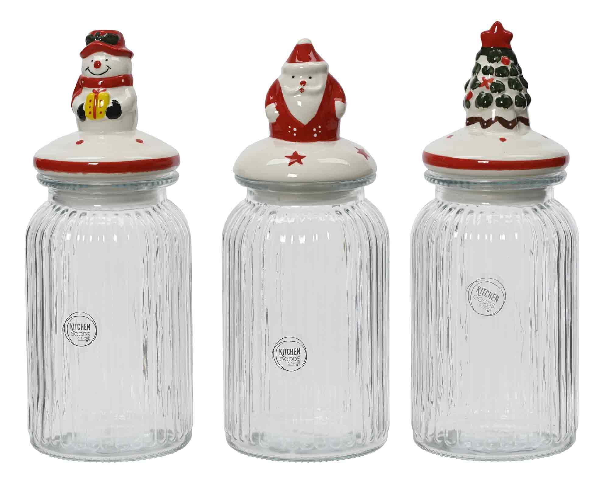 Barattolo Natalizio con Decorazione Assotita D11x28,5cm in Vetro e Ceramica