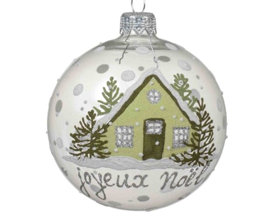 Sfera Joyeux Noel Trasparente con Case Decorative D8cm in Vetro