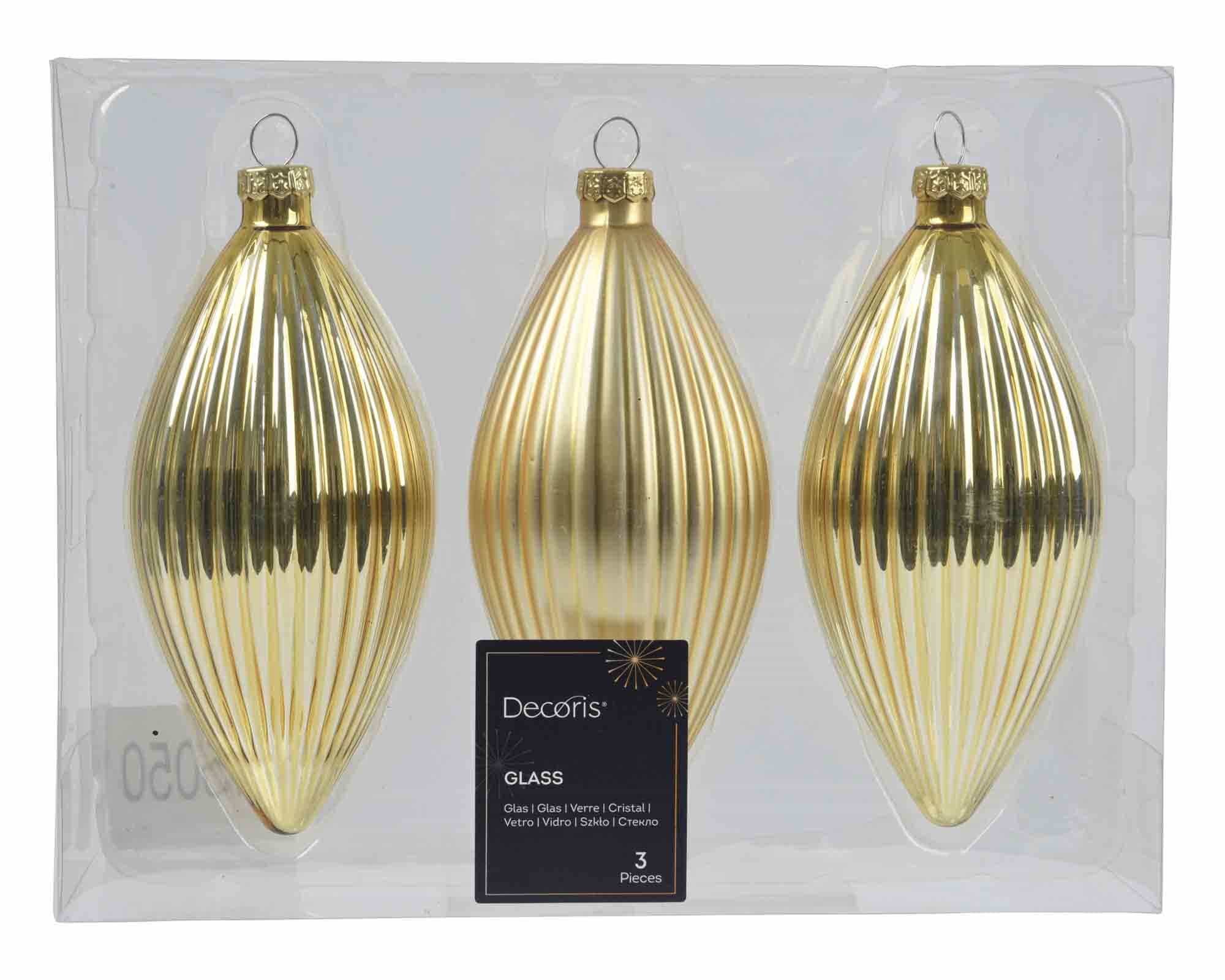 Set 3 Pz Pendenti Goccia Dorato D6x13cm in Vetro