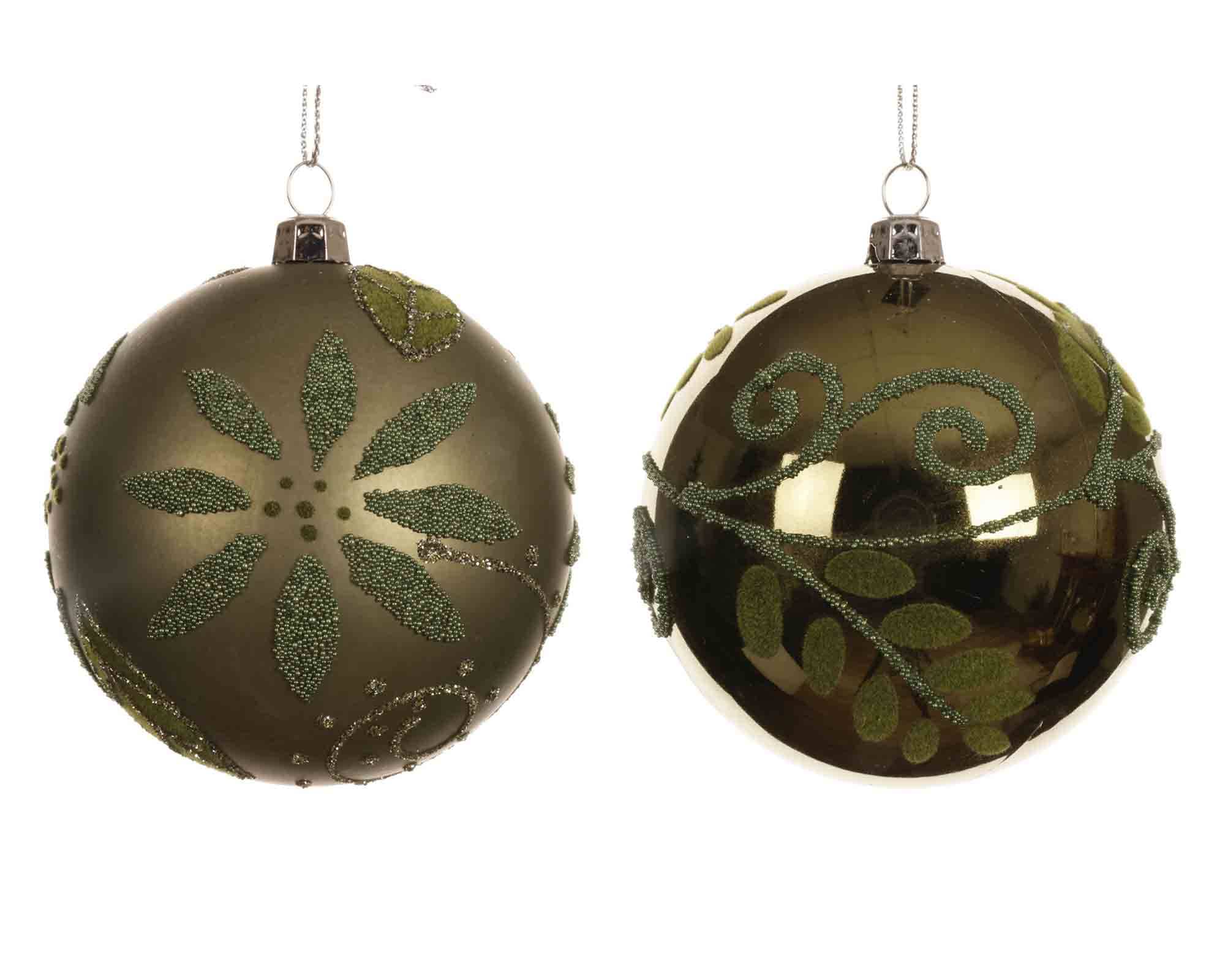 Sfera Verde con Rami Decorativi e Glitter Assortito D8cm in Plastica