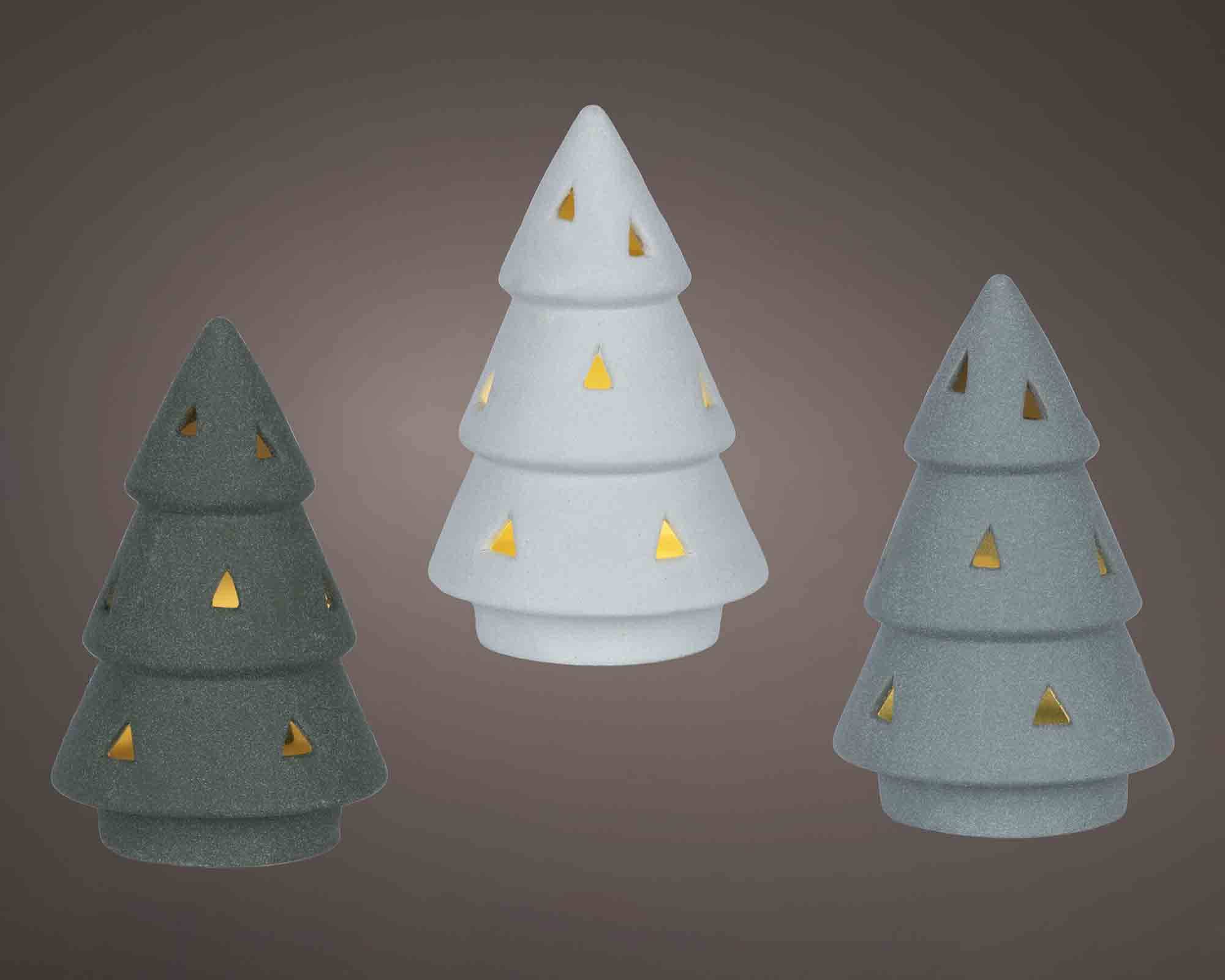 Albero Traforata con Luce Calda Assortito D11x17cm in Porcellana - immagine 3