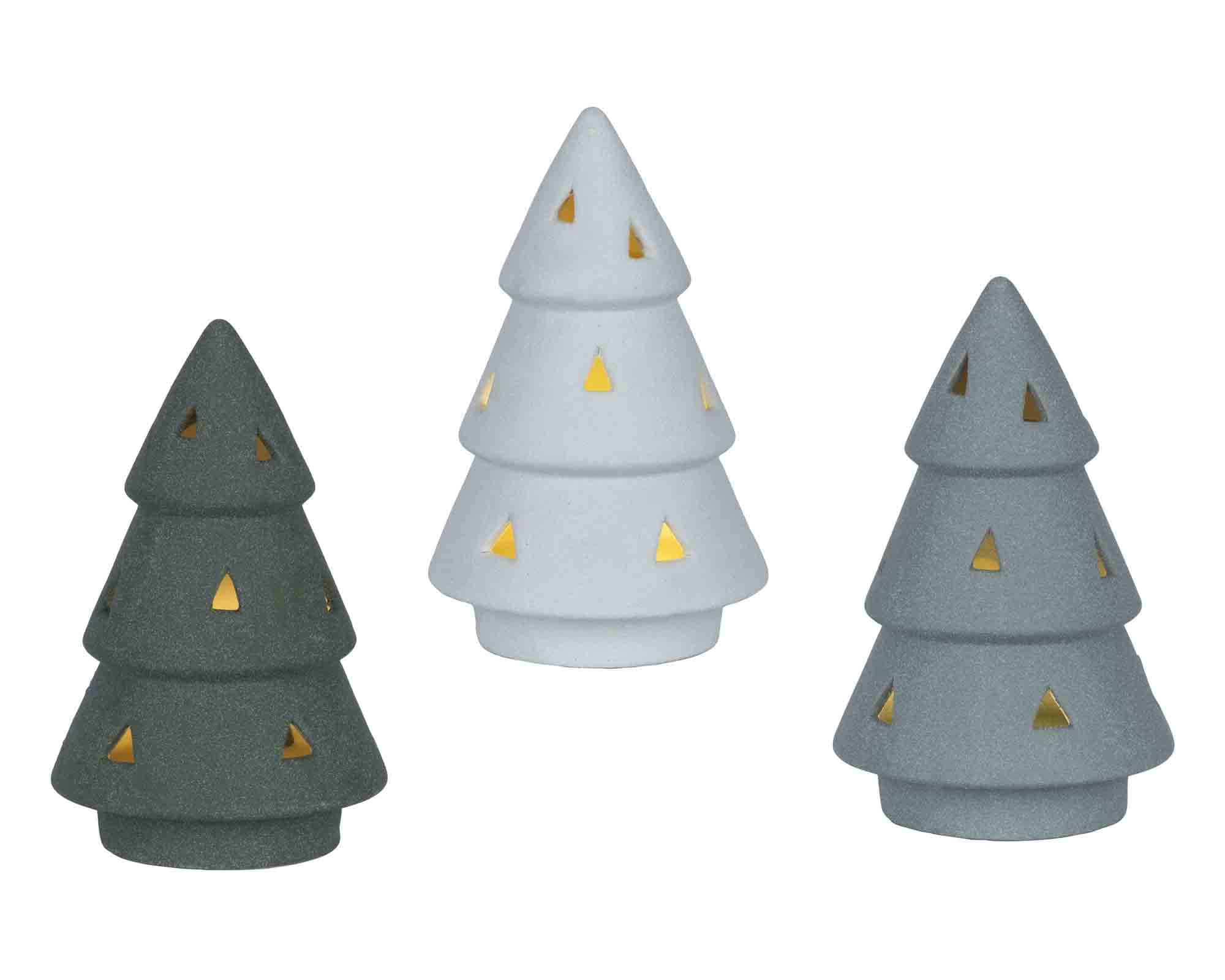 Albero Traforata con Luce Calda Assortito D11x17cm in Porcellana