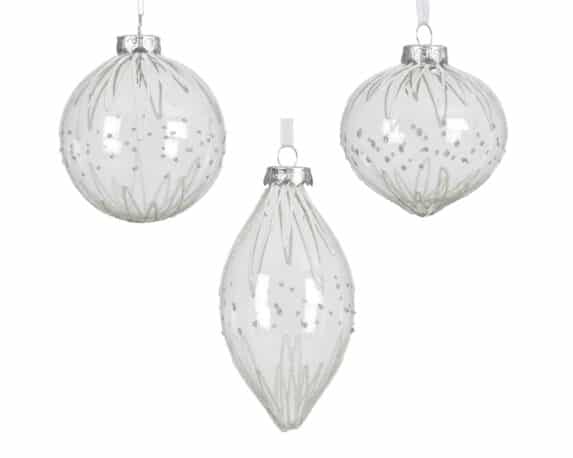 Sfera Trasparente con Vortici e Puntini Bianchi Decorativi Assortito D8cm in Vetro