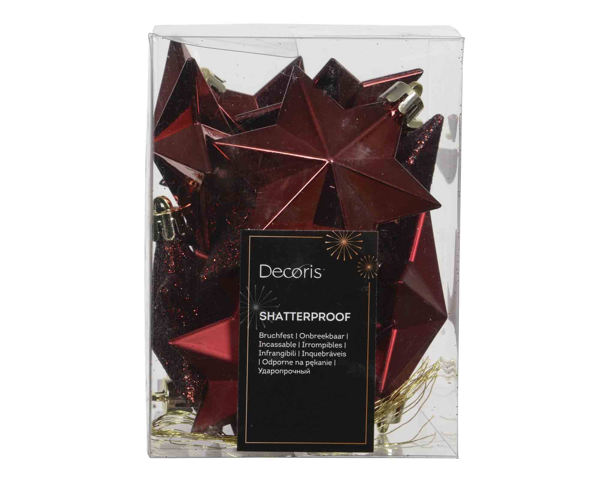 Set 12 Pz Pendenti a Stella Rosso Assortito 9x9x12cm in Poliestere