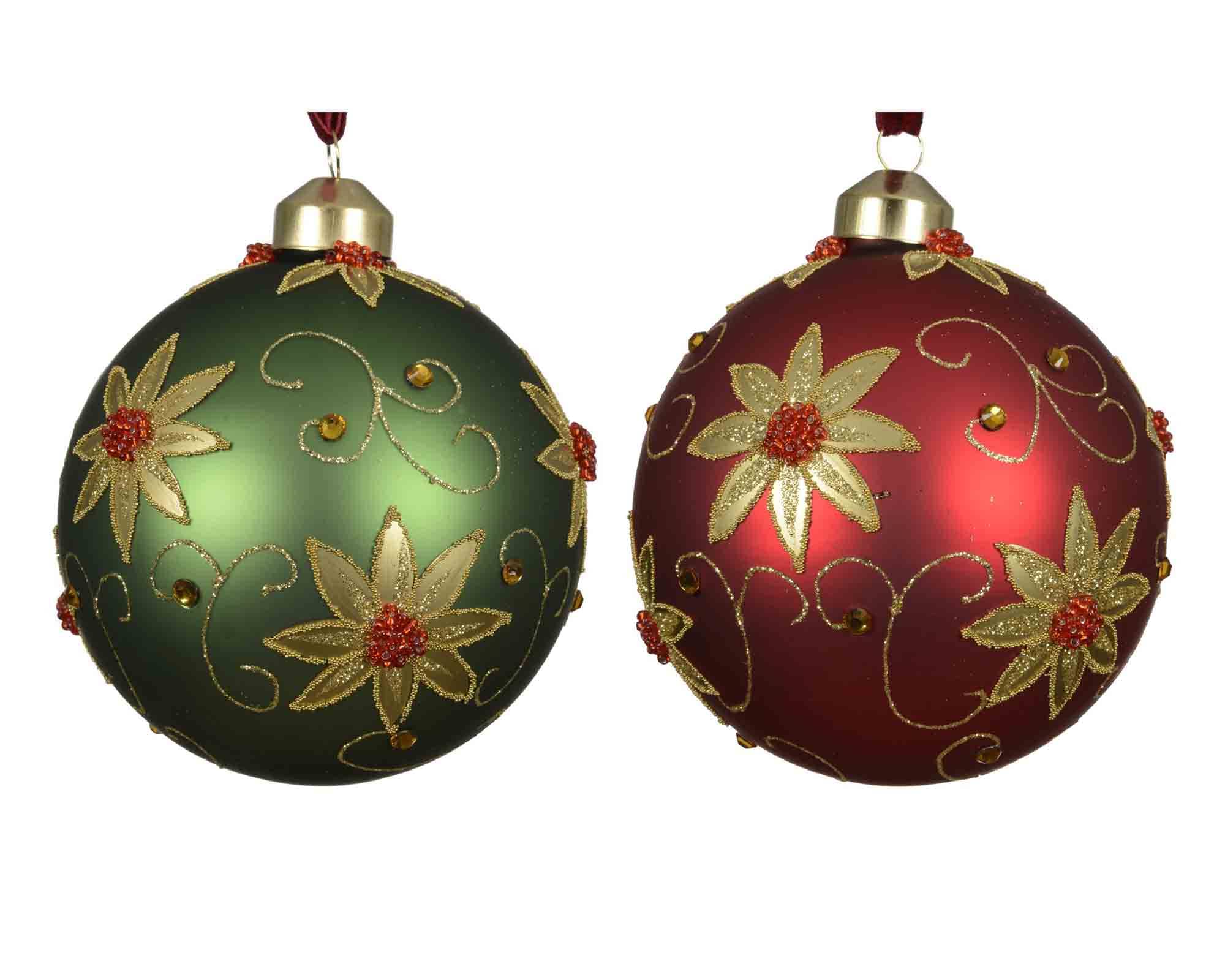 Sfera Sequins con Fiori Decorativi Assortito D10cm in Vetro