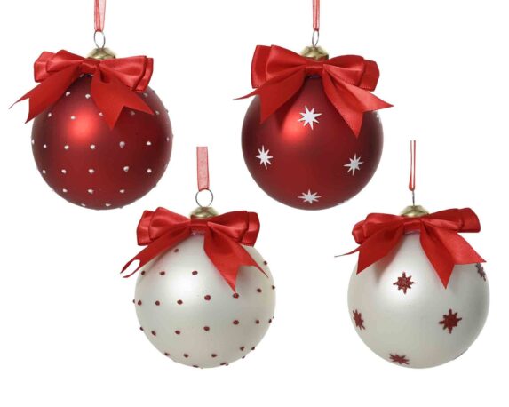 Sfera Rosso e Bianco con Pois Assortito D8cm in Vetro