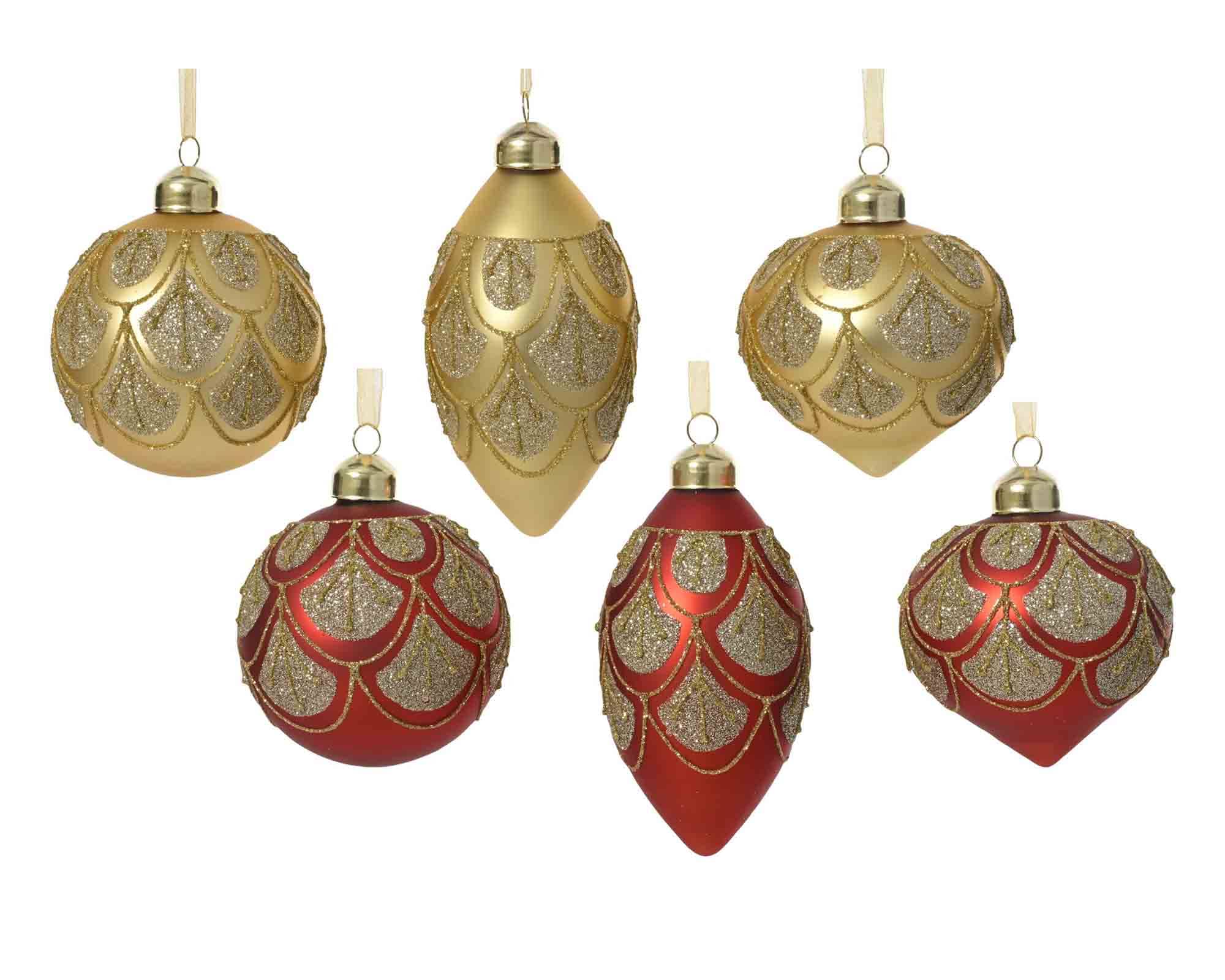 Sfera Coda di Pavone Rosso e Oro Assortito D8cm in Vetro
