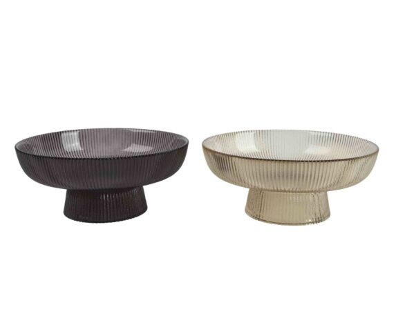 Alzata con Ciotola Costine Assortito D26x11cm in Vetro