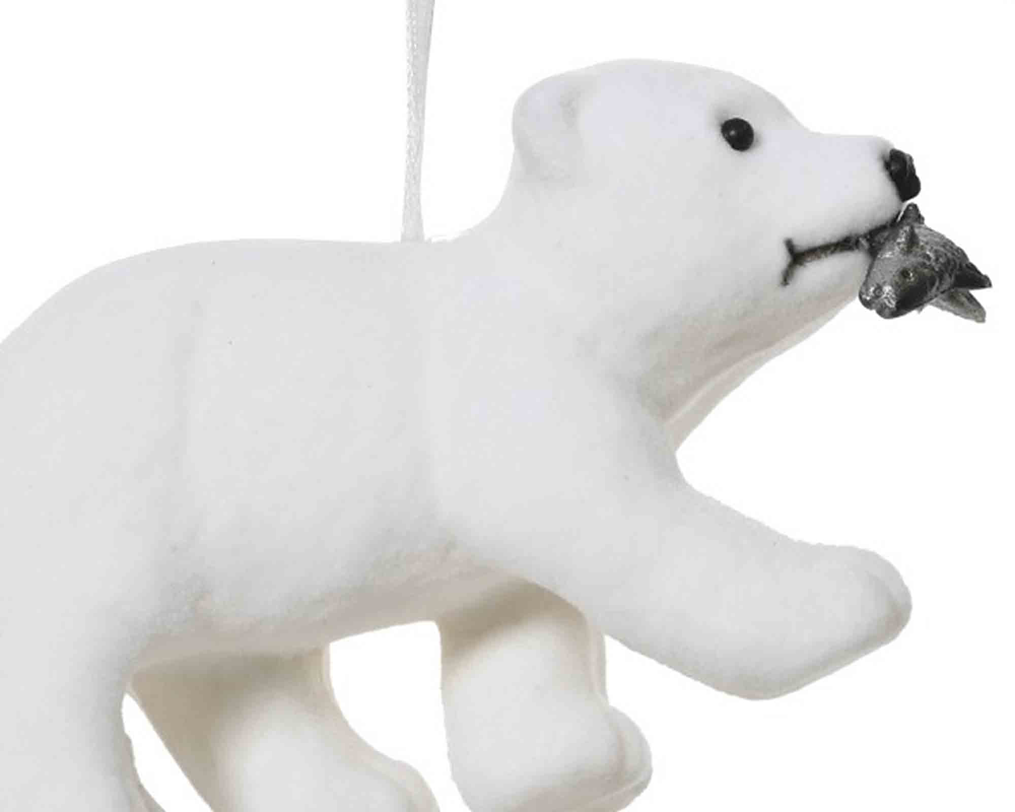 Set 6 Pz Pendente Orso Innevato Bianco con Pesce D5x8,5cm in Polistirolo - immagine 2