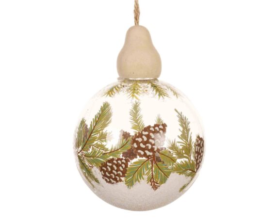 Sfera Trasparente con Pigne e Bacche Decorativi D8cm in Vetro