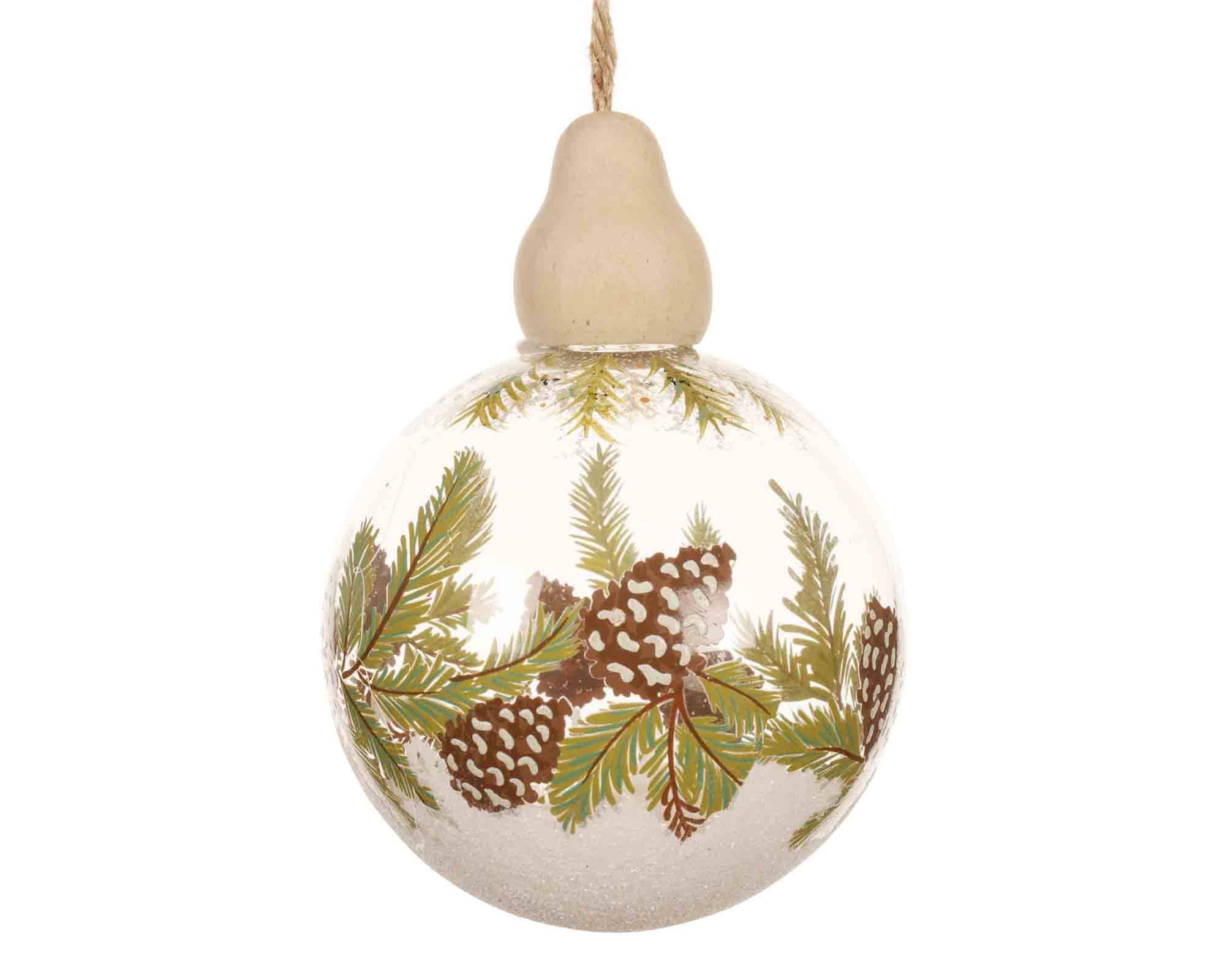 Sfera Trasparente con Pigne e Bacche Decorativi D8cm in Vetro