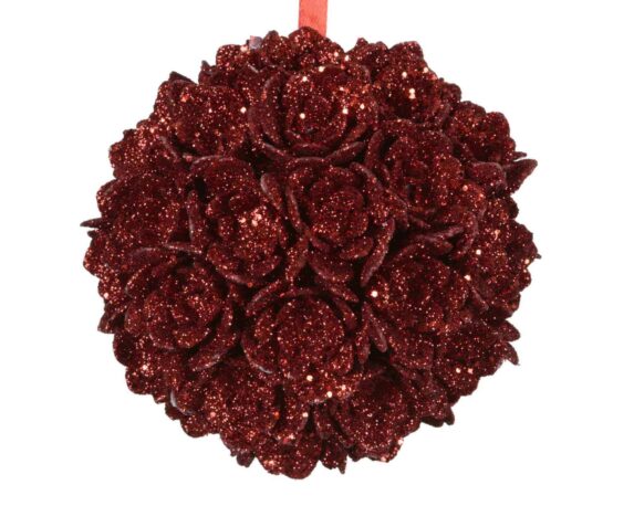 Pendente con Rose Rosse e Glitter D10cm in Poliestere